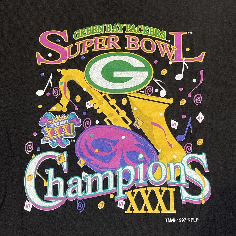 Vintage 1997 Green Bay Packers Super Bowl XXXI Champions NFL Black T-Shirt Sz XL - Picture 3 of 7